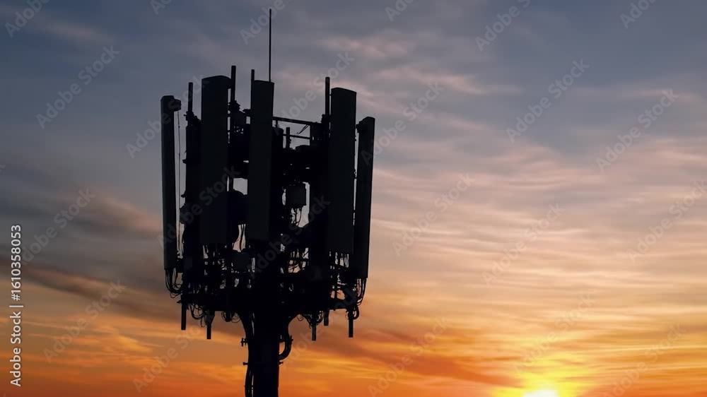 Tower silhouetted against warm sunset Tower silhouetted against warm sunset