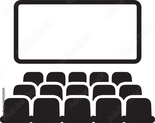  Movie Theater Screen and Seats Icon, Vector Symbol for Film Watching, Entertainment, and Leisure