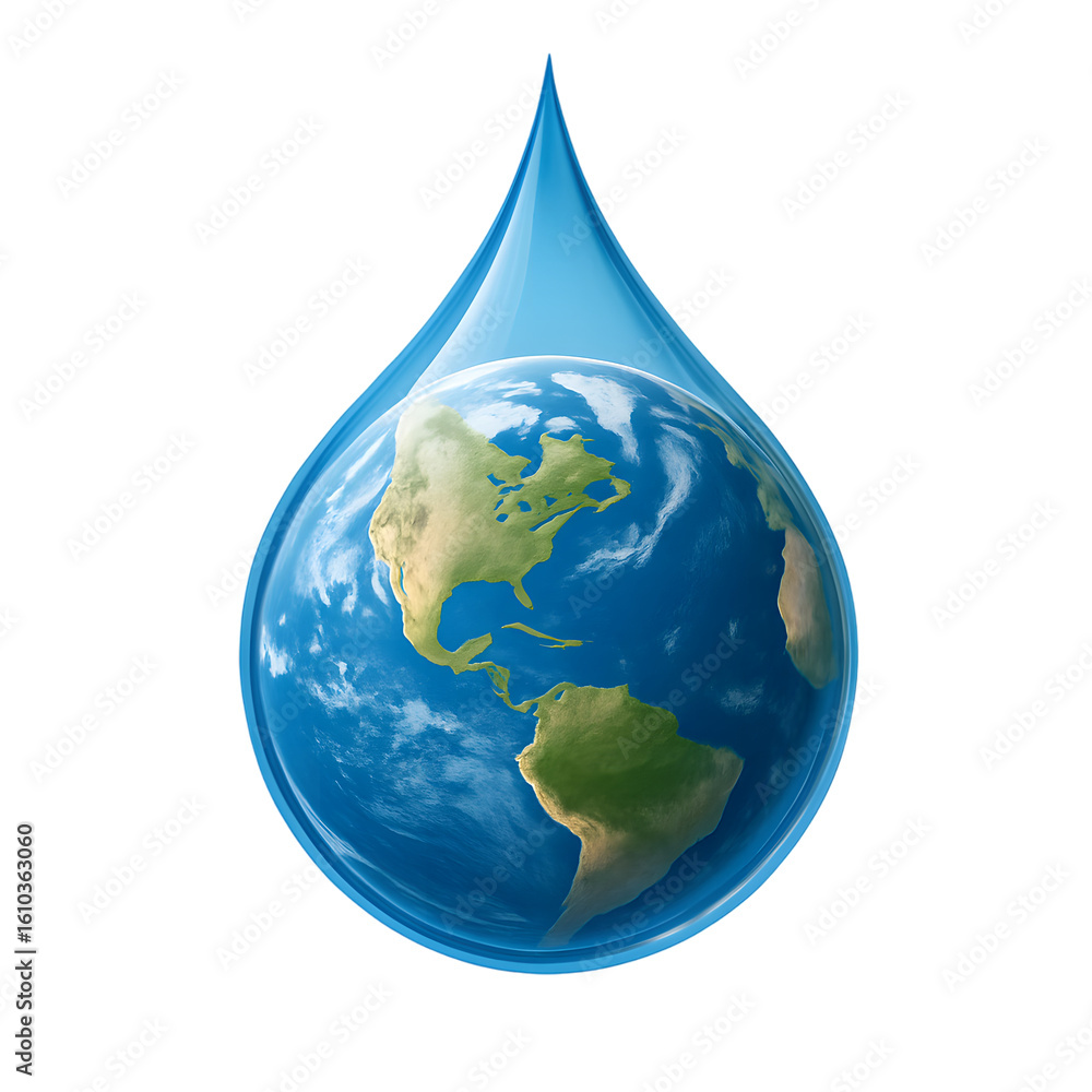 Obraz premium Earth inside a water drop showing continents oceans and clouds a global water conservation concept