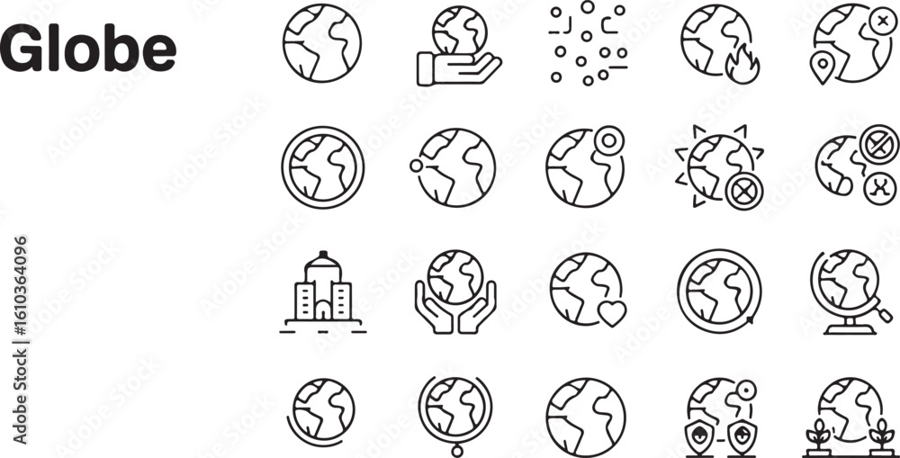 Fototapeta premium A set of globe line art icons. Vector symbols for Earth, planet, travel, and ecology concepts.
