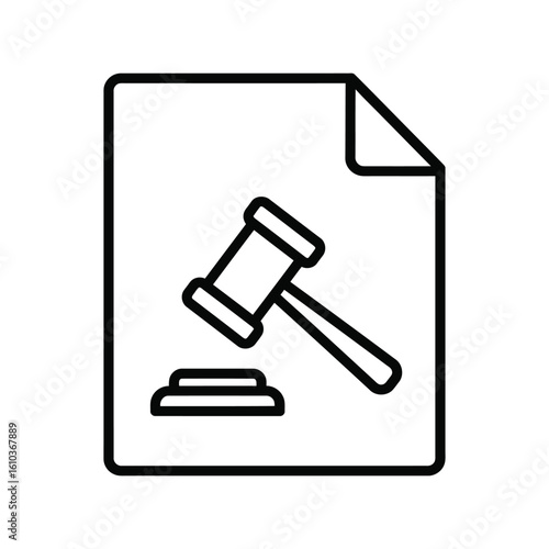 Gavel on Legal Document Vector Icon, Justice, Law, Court Ruling Symbol
