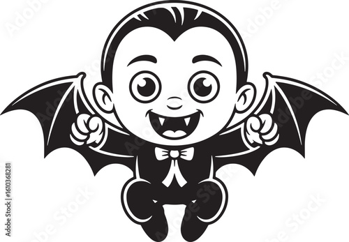baby Dracula flying silhouette line art design stock royalty free image premium quality
