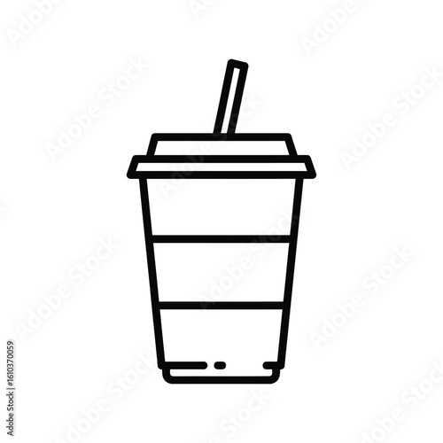 Takeaway Drink Cup with Straw Outline, Fast Food Beverage Icon