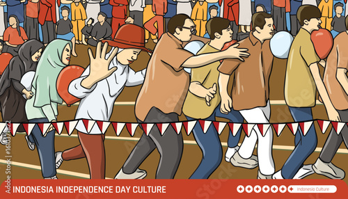 Handdrawn illustration celebrating Indonesian culture on Independence Day