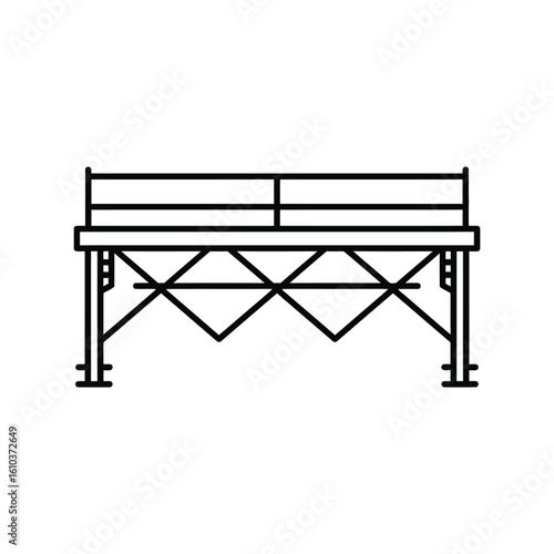 Construction scaffolding outline icon: temporary structure, building access vector