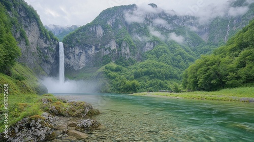 Mountain waterfall river landscape