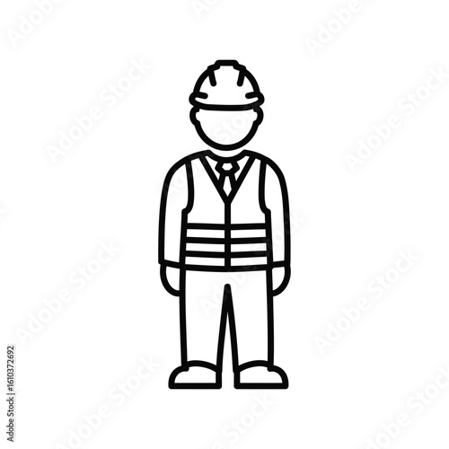 Construction worker outline icon: builder, engineer, safety gear, foreman vector