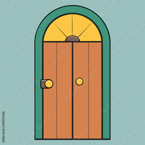A minimalist black and white silhouette of a door, showcasing its outline and design without additional details.