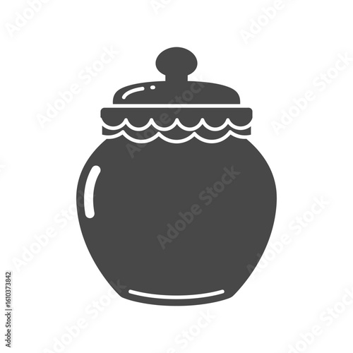 Silhouette of honey jar with decorated lid: food container, preserves vector