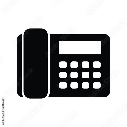 Classic Black Landline Phone Vector Icon - Telecommunication & Office Device