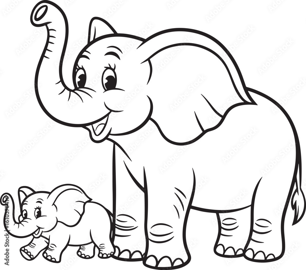 Fototapeta premium elephant with baby silhouette line art design stock royalty free image premium quality