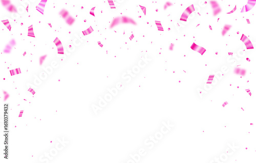 Festive pink confetti and glitter explosion on white background, Beautiful celebration and party concept.