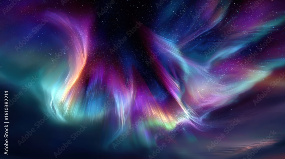 Fototapeta premium Northern sky filled with bright aurora waves