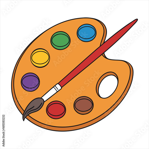 An artist s wooden palette with colorful paints and a brush