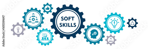 Soft skills icon set. Containing communication, empathy, assertiveness, personality, problem-solving, creativity, punctuality and work ethics icons. Solid icons vector collection.
