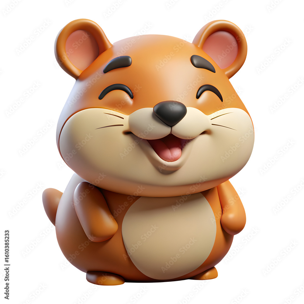 Fototapeta premium Joyful cartoon hamster with closed eyes and open mouth
