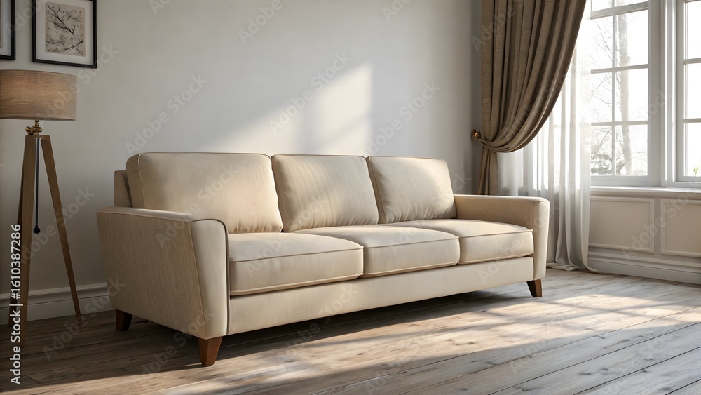 Fototapeta premium Cozy Living Room with a Comfortable Sofa and Natural Light