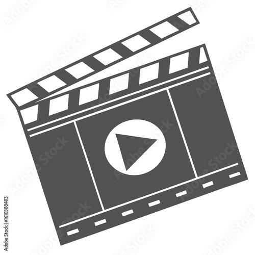 a grey clapper board with a play button