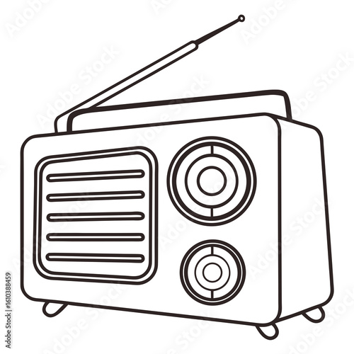 a black and white drawing of a radio
