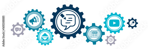 public relations icon concept: pr / media relations / marketing & publicity symbols - vector illustration