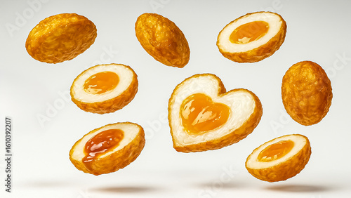 Thai son-in-law eggs with tamarind sauce on plate