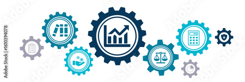 Business concept: bookkeeping / taxation / budget management / profit & strategy – vector illustration