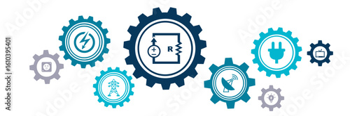 Electrical engineering vector. Concept related to electric equipment, electricity, stem subjects in university, studying to become an electrician, electronic components, education, maintenance.