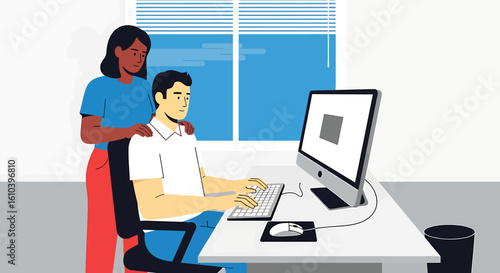 Professional collaboration computer work coworker support desktop office