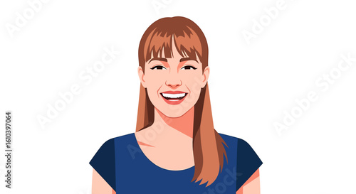 Smiling woman portrait with brown hair and blue eyes vector illustration