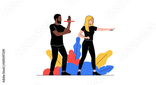 Synchronized movement fitness training illustration for wellness and activity