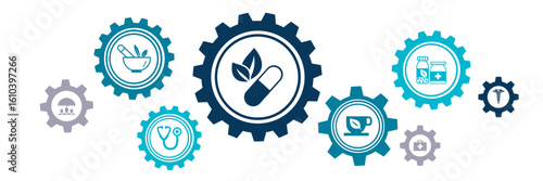 green alternative medicine / herbal medicine / natural pharmaceuticals icon concept – vector illustration
