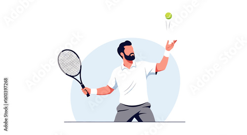 Tennis player ready to serve ball illustration on isolated white background