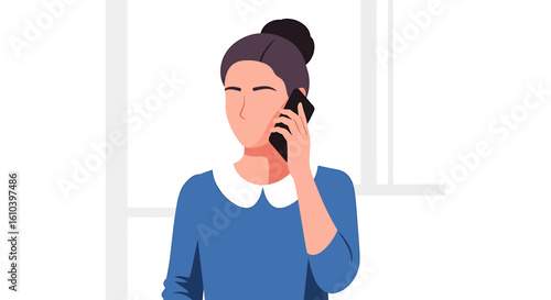 Woman in vector style speaking on mobile phone for communication concept