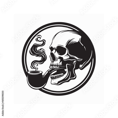 Skull head with smoking pipe vector
