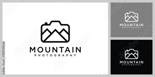 mountain camera logo design vector template