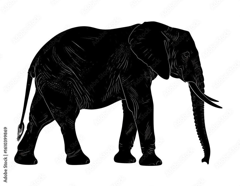 Obraz premium Silhouette of an African elephant, detailed, walking