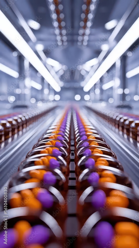 Obraz premium Automated Pharmaceutical Production Line: Precision Manufacturing of Medications
