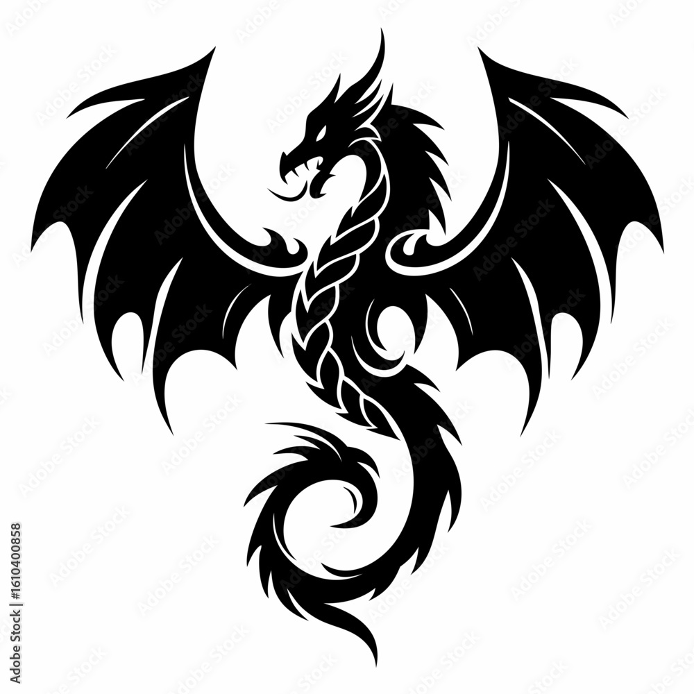 Winged Dragon Silhouette for T-Shirt and Tatto Art Winged Dragon Silhouette for T-Shirt and Tatto Art