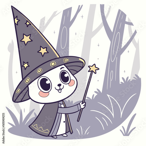 Cute wizard character with hat and magic wand