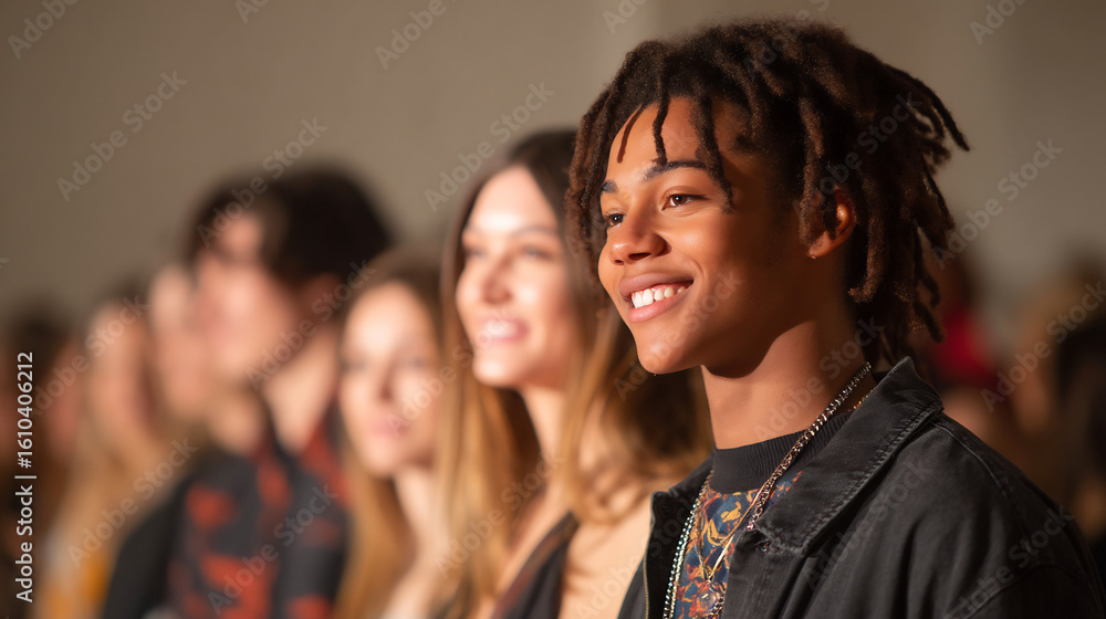 Obraz premium Diverse young adults in sustainable fashion show