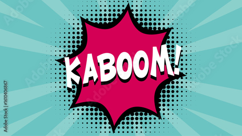 KABOOM comic text template on retro background for stickers, posters, social media posts.