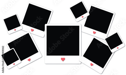 Realistic photo frame collage template with shadow and heart shape