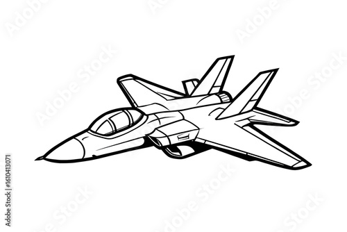 Simple Line Art Style Jet Fighter Plane Aircraft Outline Illustration. Ai Generated Images