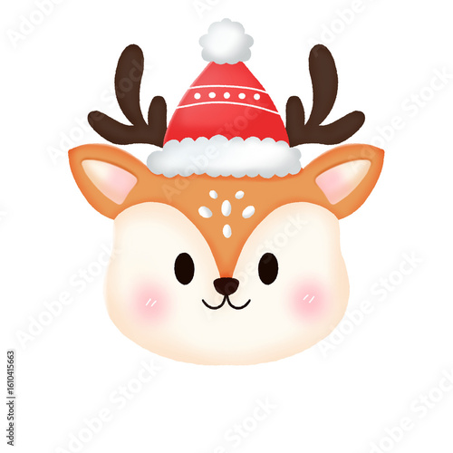 Sweet reindeer with Santa hat  