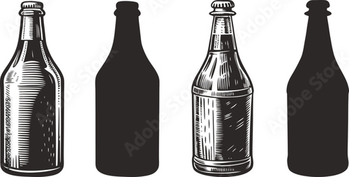 Engraved Beer Bottles with Silhouette Variations Representing Different Brewing Styles and Craft Beer Industry Growth Trends