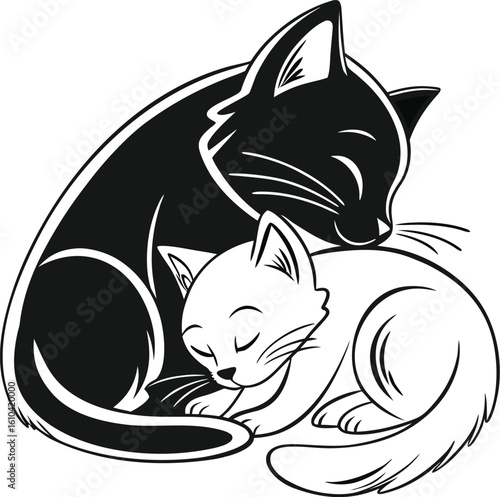 Cat and Kitten Sleeping Together