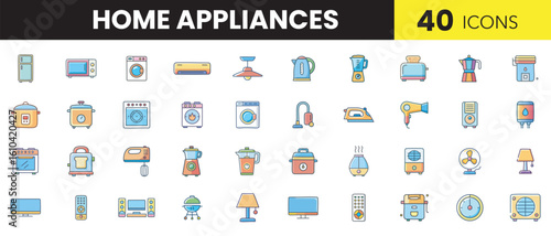 Home Appliances Color Icon Set – Modern Vector Icons for Household Devices, Electronics & Smart Home Essentials