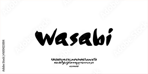 Brush Font. Hand Drawn Typeface with Japanese Calligraphy Style. East Asian-Inspired Font Uppercase Lowercase and Number. Creative Decorative Typography Vector Illustration.