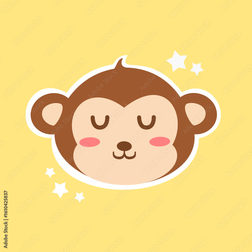 Naklejka premium Cute monkey cartoon. Animal illustration. Monkey head vector. Can be used for wallpaper and sticker
