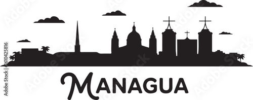 Tableau sur toile Managua Skyline Silhouette Old Cathedral Revolution Square Nicaragua Capital Cit